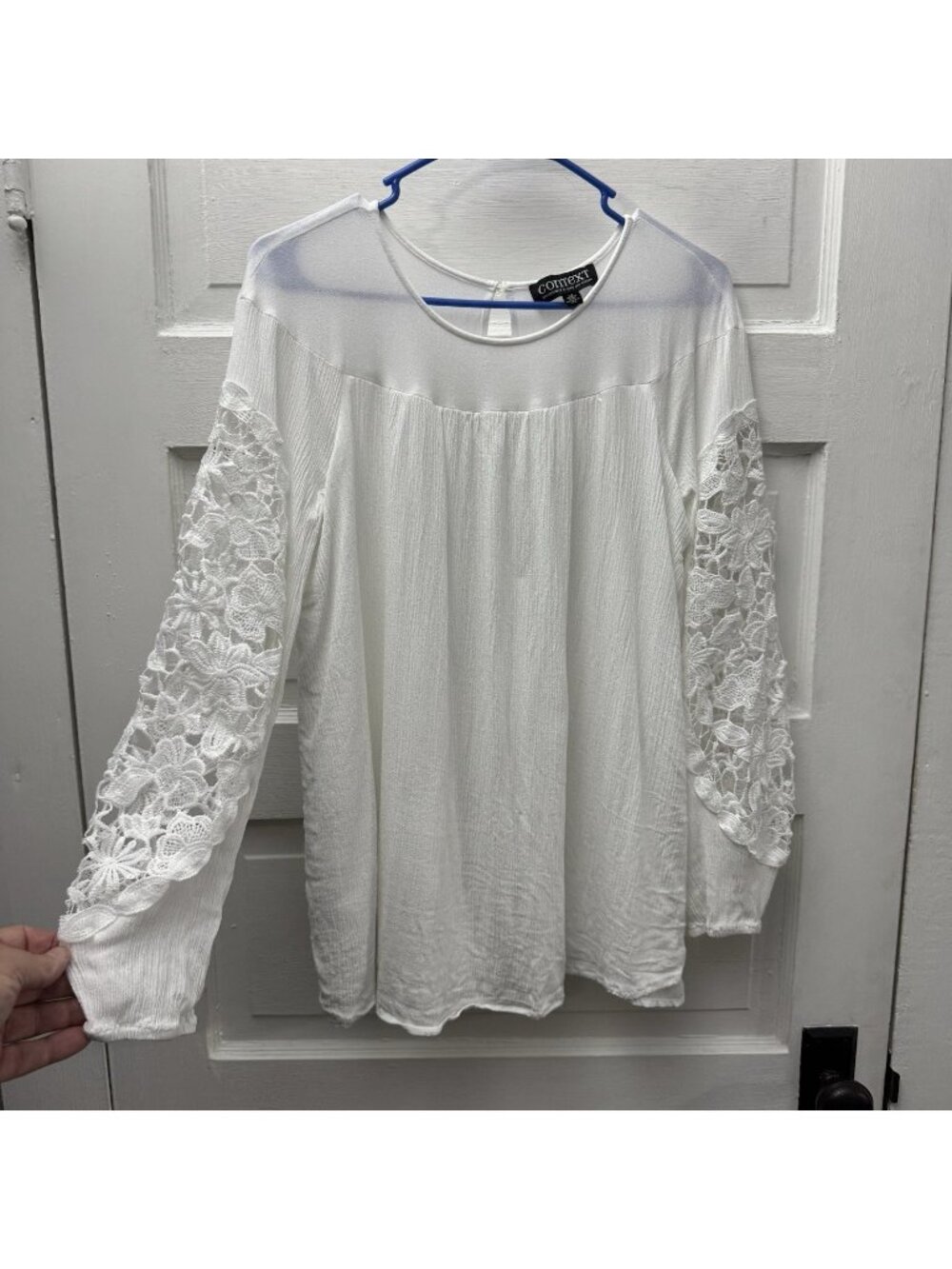 Context White Lace Sleeve Peasant Boho Blouse Women’s Large Romantic Top